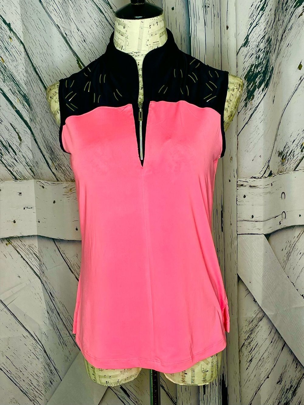 Jamie Sadock Pink Black Sleeveless Golf Top Sz M